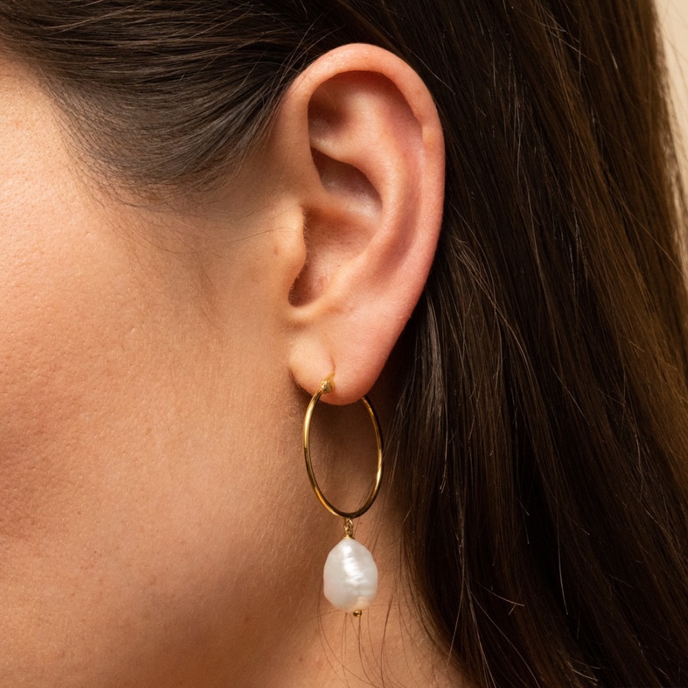 Mejuri Organic Pearl Large Hoop Earrings